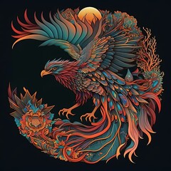 Wall Mural - a painting of a colorful bird on a black background