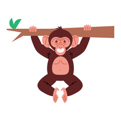 Sticker - little chimpanzee hanging on a tree branch