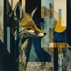 Canvas Print - a painting of a fox with geometric shapes