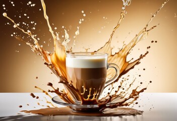 dynamic high speed milk splash enhancing coffee, liquid, swirl, motion, mixing, drink, beverage, white, brown, refreshing, fresh, energy, impact, collision