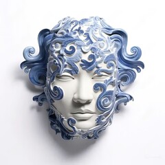 Sticker - a white mask with blue swirls on it