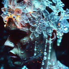 Poster - a woman's face covered in water droplets