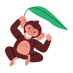 Wall Mural - chimpanzee holding a leaf cartoon