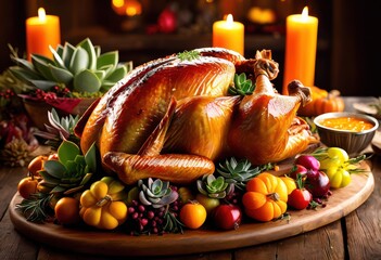 Wall Mural - shiny golden brown turkey roasted perfection delicious thanksgiving feast crispy skin juicy meat, meal, holiday, tradition, traditional, cooking, appetizing