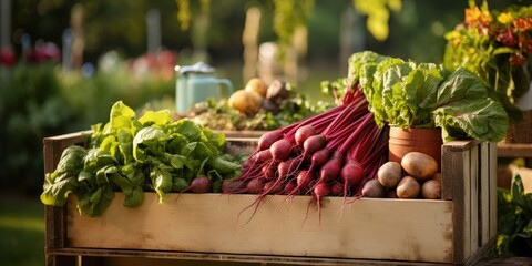 Wall Mural - Freshly Picked Vegetables in Wooden Crate