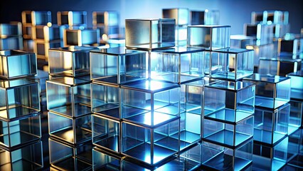 Canvas Print - Abstract composition of glassy cubes reflecting light, glass, abstract, cubes, composition, geometric, shiny, reflection