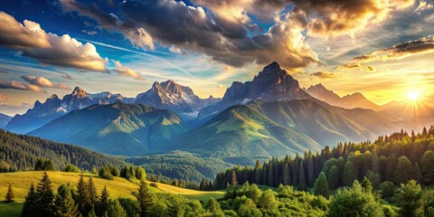 Canvas Print - Beautiful mountain and sky landscape, mountain, sky, landscape, nature, scenic, view, outdoors, serene, peaceful, tranquil