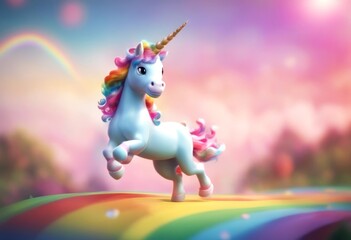 Wall Mural - generative nature running cartoon rainbow image background unicorn animal horse illustration sky ai