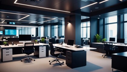 office blank interior 3d concept modern business black computer business chair three dimensional background