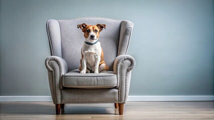 Poster - A cute dog sitting comfortably in a plush chair , pet, canine, cozy, furniture, comfortable, domestic, animal, relaxation