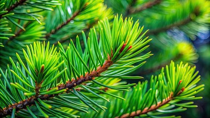 Canvas Print - A close-up shot of a vibrant green pine tree branch with long needles , pine, tree, nature, green, plant, forest, conifer