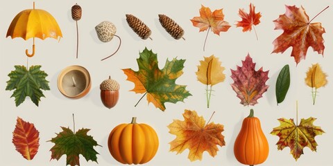 Canvas Print - Autumn Leaves and Pumpkins