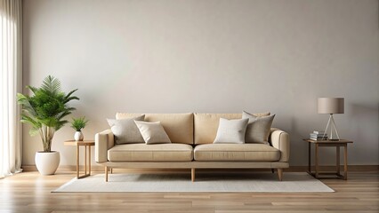 Sticker - Beige sofa in a sleek minimalist living room , minimalist, modern, home decor, interior design, furniture, contemporary