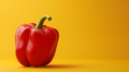 Canvas Print - A single red bell pepper against a yellow background.