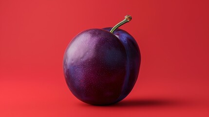 Wall Mural - a single plum on a red background.