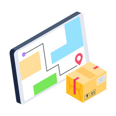 Sticker - Grab this isometric icon of online parcel tracking 

