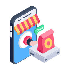 Wall Mural - Restaurant order app, isometric style icon 

