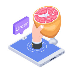 Sticker - Online meat order app, isometric style icon 

