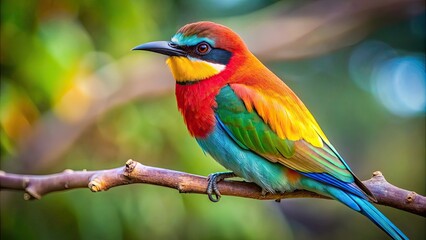 Wall Mural - A close-up image of a colorful bird perched on a tree branch, bird, branch, nature, wildlife, feathers, perched, colorful