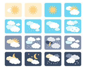 cute weather icon material set. vector illustration paper cut style collection. bright climate carto
