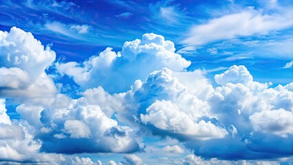 Wall Mural - Background with fluffy white clouds in a blue sky, sky, clouds, white, fluffy, background, nature, weather, atmosphere, beauty