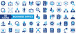 © Uniconlabs - Business office icon collection set. Containing management, discussion, process, team, statistics, project evaluation, location icon. Simple flat vector.