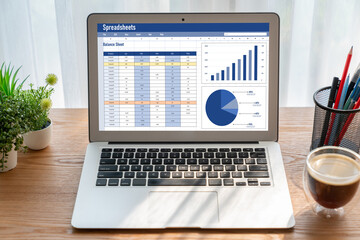 Spreadsheet document information financial startup concept. data and graphs in spreadsheet documents for online analysis project dashboard accounting digital snugly