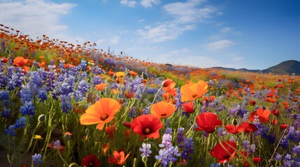 Wall Mural - poppies and wildflowers panorama in the springtime