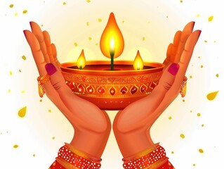 Sticker - Hands Holding Lit Diya