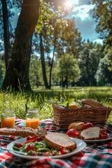 Wall Mural - Picnic Scene with Food and Drinks