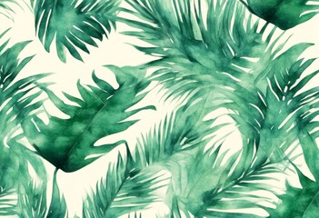 seamless leaf palm watercolor background tree leaves floral pattern