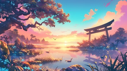 Poster - Sunset over a Tranquil Lake