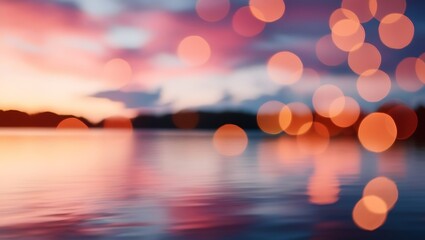 Wall Mural - abstract blur bokeh background of sea and mountain at sunset