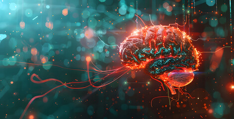 Poster - Neural circuit and electronic cyber brain in a quantum computing system, artificial intelligence technology, biotechnology, and machine learning concept design
