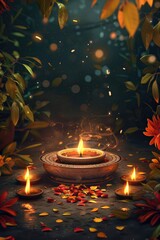 Poster - Candle amidst foliage