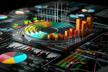 Wall Mural - dynamic 3D bar chart showing positive growth with stock market analytics