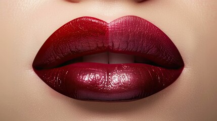 Lips colored in ombre: from dark to light shade