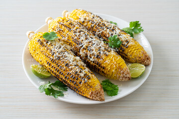 Poster - barbecue and grilled corn with cheese and lime