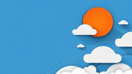 Wall Mural - Stunning blue sky clouds background with a beautiful landscape of orange sun and fluffy clouds.