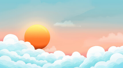 Wall Mural - Stunning blue sky clouds background with a beautiful landscape of orange sun and fluffy clouds.