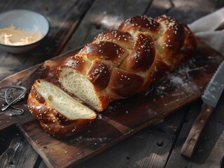 Canvas Print - Bread on Wooden Cutting Board