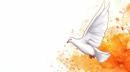 Capture the essence of Whit Monday with a charming watercolor illustration featuring a white dove midflight.