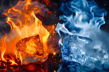 Wall Mural - abstract fire and ice element against vs each other background heat and cold concept