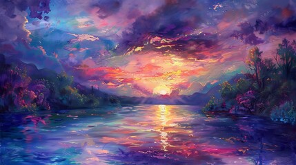 Wall Mural - Sunset over a Calm River