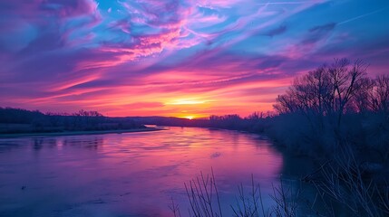 Wall Mural - Sunset over a Calm River