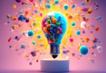 Wall Mural - lightbulb representing illustration 3d mind colorful person imagination creative collage thought creativity thinking colours brain idea high-coloured concentration