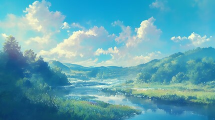 Wall Mural - Serene Lake with Mountain and Sky