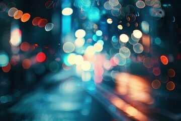 Canvas Print - Blurred view of a busy city street at night. AI.