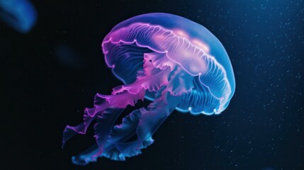 Sticker - Bioluminescent jellyfish glowing in the dark ocean. AI.