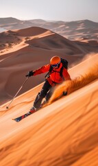 Poster - A person skiing down a sand dune. AI.